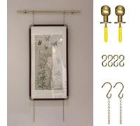 Vintage Brass Curt Rod Kit Custom Ture Hangers with S Hook & Ch s Heavy Duty Wall Art Display for Curt s Museums 44inch (112cm)