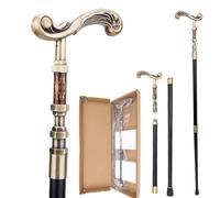 Vintage Brass Curved Handle Walking Cane - 93cm Elegant Gentleman Steel Stick, Perfect for Cosplay, Formal Events & Decor(Double section)