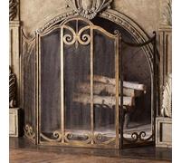 Vintage Brass Fireplace Screen, 3 Panel Folding Spark Guard, Decorative Metal Fire Screen for Indoor Fireplace and Outdoor Fire Pit, 45 x 35 in