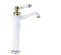 Vintage Brass Floral Bathroom Vanity Faucet Single Handle Ceramic Tap with Cold Hot Water Mixer for Sink，White Tall