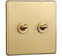 Vintage Brass for TOGGLE Switch Gold Wall Light Switch Retro Electrical Socket Cover PC Flame Retardant Panel Self Locking Mechanism Red Copper Contacts 86x86mm(2 Gang)