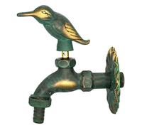 Vintage Brass Garden Faucet with Woodpecker Handle, Wall Mounted Exterior Hose Tap for 3/8 inch Pipe, Outdoor Water Spigot for Patio Garden, Rustic Brass Bibcock