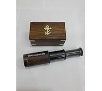 Vintage Brass Handheld Antique Leather Telescope Pirate Navigation with Wooden Box on Anchor Rustic Vintage Home Decor Gifts