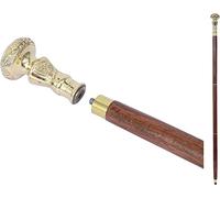 Vintage Brass Handle Victorian Telescope Fold able Wooden Walking Stick Walking Cane