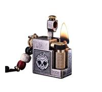 Vintage Brass Kerosene Lighter, Antique Trench Soft Flame, with Side Slide Grinding Wheel, Refillable Fuel Lighters, Suitable for Collection/Gift (Silver)(Silver1)
