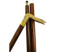 Vintage Brass King Cobra Head Walking Stick - 36 Inch Handmade Wooden Foldable & Adjustable Antique Gift for Men & Women,