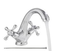 Vintage Brass Kitchen Faucet 1.9" Double Handle Mixer 60cm Flexible Hose Single Hole Bronze Finish Perfect for Home Hotel and Bathroom Sink