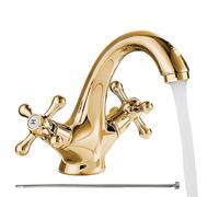 Vintage Brass Kitchen Faucet 1.9" Dual Handle Bathroom Mixer 60cm Flexible Hose Single Hole Bronze Finish Perfect for Home Hotel and Sink Use