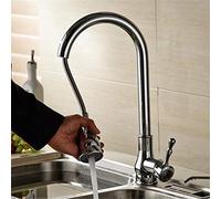 Vintage Brass Kitchen Faucet, Pull-Down Spray Head, Single Handle, 360° Swivel, Hot & Cold Water Mixer for Retro Kitchen Decor