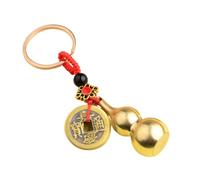 Vintage Brass Lucky Gourd Car Keychain Pendant Handmade Lanyard Ancient Chinese Five Emperors Coins Feng Shui Keyrings Hangings Nice Multicoloured