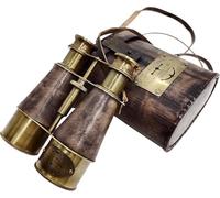 Vintage Brass Marine Binoculars with Brown Leather Case - Antique Style Nautical Binoculars for Collectors, Sailing, Bird Watching, Hiking, Travel and Home Décor - 7 Inch Telescope Gift