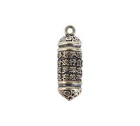 Vintage Brass Necklace Pendant, Portable Men Travel Pill Case Keychain, Brass Buddhist Carving Scriptures Pendant Pill Box(2)