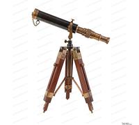 Vintage Brass & Wood Telescope - 9-Inch Functional Marine Spyglass, Nautical Table Decor & Collectible Gift for Explorers, Historians & Antique Lovers