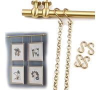Vintage Brass Picture Hanging System with Gold Chains & Hooks - Adjustable Wall Art Hanging Kit, Custom Gallery Rail (80/203cm Chain, 74/188cm Rail) 60"/152cm Chain 60/152cm Rail