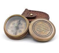 Vintage Brass Pocket Compass with Engraved J.R.R. Tolkien Poem & Leather Case | "Not All Those Who Wander Are Lost" Antique Magnetic Compass for Hiking, Camping| Unique Collectible Travel Gift