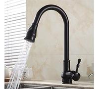 Vintage Brass Pull Down Kitchen Faucet 360° Swivel Retro Sink Tap Hot & Cold Water Mixer Single Handle with Pull Out Spray Black Finish (Nero)