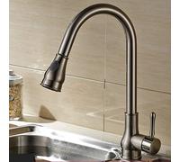 Vintage Brass Pull-Out Kitchen Faucet - Antique Gooseneck Tap with Hot & Cold Water Mixer for Modern Kitchen Upgrade & Elegant Home Décor