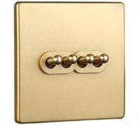Vintage Brass Rocker Switch with Gold Finish, PC Flame Retardant Cover 86 x 86 mm, Self-Locking, Red Copper Contacts for Wall Mounting in Home, Hotel, Loft (4 Gang)