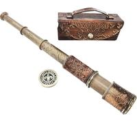Vintage Brass Spyglass - 16 Inch Handcrafted Pirate Nautical Telescope with Leather Case Portable Travel & Home Décor Gift,