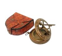 Vintage Brass Sundial Compass with Leather Case, Antique Navigation Tool