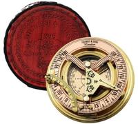 Vintage Brass Sundial & Gilbert Compass - Handcrafted Nautical Maritime Collectible with Working Compass in Leather Case, Ideal Gift for Travelers & Explorers,