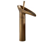 Vintage Brass Tall Waterfall Bathroom Sink Faucet - High Rise Hot and Cold Single Hole Basin Mixer Tap, Antique Style, Elegant Design for Modern and Classic Bathrooms