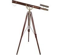 Vintage Brass Telescope Double Barrel Antique Finish Wooden Floor Standing Adjustable Tripod Full Tube Coverd Leather Working Maritime Telescope For Decorative