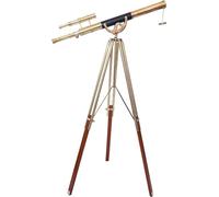VIntage Brass Telescope Double Barrel Shiny Finish Handcrafted Functional Nautical Replica Black Leather With Floor standing wooden/Brass Tripod Stand For Home decor