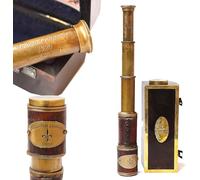 Vintage Brass Telescope - Marine Spyglass with Leather & Wood Handle - Antique Handheld Sailor's Telescope for Camping, Hiking, Outdoor Adventures - Comes with Wooden Storage Box