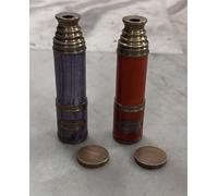 Vintage Brass Telescope Set, 16 Inch Nautical Spyglass with Leather Grip, Navy Blue and Brown, 2-Piece