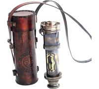 Vintage Brass Telescope with Leather Case, Maritime Nautical Replica, Royal Navy Style