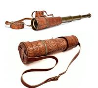 Vintage Brass Telescope with Leather Cover, Decorative Antique Style, Pocket Maritime Spyglass Scope, Gifts for Men or Women, Educational, Birthday, Baptism Gifting Idea