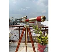 Vintage Brass Telescope with Wooden Tripod Stand - 15x Magnification, Handicrafted Nautical Deccor, Premium Quality, Ideal for Home & Office Use