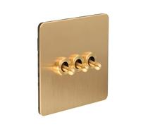 Vintage Brass Toggle Light Switch 86mm Wall Rocker Lever Panel for Home Lighting Single Pole Manual Control(3 Gang)