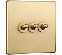 Vintage Brass Toggle Switch with PC Panel Made from Flame Retardant Material and Self Locking Mechanism for Precise Electrical Control (3 Gang)