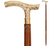 Vintage Brass Walking Stick - Handmade Wooden Cane with Solid Brass Handle - Antique Style Collectible Walking Cane for Men, Women & Seniors - Unique Gift Idea