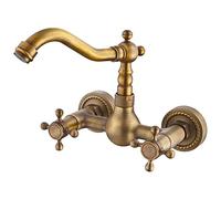 Vintage Brass Wall-Mounted Bathroom Faucet, Traditional Kitchen Mixer, Antique Sink Tap, Retro Lavatory Faucet, Classic Brass Bathroom Tap, Elegant Home Decor