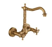 Vintage Brass Wall-Mounted Bathroom Faucet, Traditional Kitchen Mixer Tap, Antique Sink Mixer, Classic Bathroom Lavatory Faucet, Retro Design, Durable and Stylish