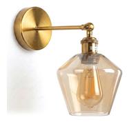 Vintage Brass Wall Sconce Amber Glass Shade 180 Adjustable Swing Arm E27 Industrial Loft Wall Lamp Fixture