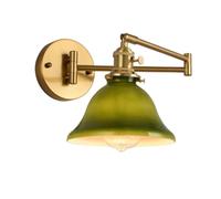 Vintage Brass Wall Sconce With Green Glass Shade, Adjustable Swing Arm Lamp, Industrial Farmhouse Light Fixture For Bedroom, Living Room, Hallway, And Reading Nook