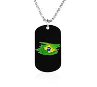 Vintage Brazil Flag Memorial Necklace with Long Chain Decorative Jewelry Rectangle Pendant for Men Women