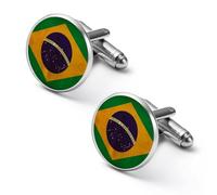 Vintage Brazil Flag Mens Classic Cufflinks Custom Shirt Cuff Links Jewelry Accessories for Business Wedding 0.7" 0.8"