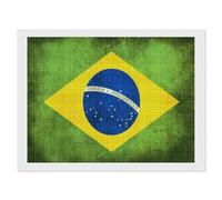 Vintage Brazil Flag Square Diamond Art Kits for Adults 5D DIY Full Drill Painting Gems Wall Arts and Crafts 12"x16"