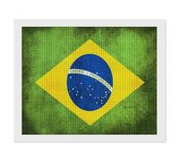 Vintage Brazil Flag Square Diamond Art Kits for Adults 5D DIY Full Drill Painting Gems Wall Arts and Crafts 16"x20"