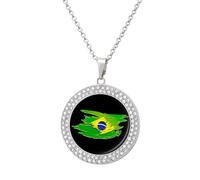 Vintage Brazil Flag Women's Round Diamond Necklace Vintage Alloy Pendants Multicolored Sparkly Jewelry