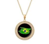 Vintage Brazil Flag Women's Round Diamond Necklace Vintage Alloy Pendants Multicolored Sparkly Jewelry