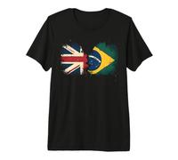 Vintage Brazil Half Britain UK Friendship Flag Brazilian Premium T-Shirt