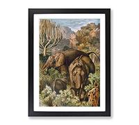 Vintage Brehms Tierlben African Elephant Vintage Framed Print | A4 Black Framed Wall Art | Ready to Hang | Classic Animal Picture | Living Room Bedroom Lounge Office