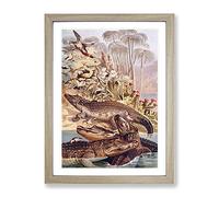 Vintage Brehms Tierleben 1893 Nile Crocodile Vintage Framed Wall Art Print, Ready to Hang Picture for Living Room Bedroom Home Office Décor, Oak A2 (64 x 46 cm)