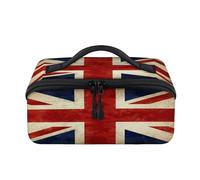 Vintage Britain Flag Travel Makeup Bag Portable UK National Flag Waterproof Pouch Open Flat Toiletry Bags Toiletries Cosmetics Traveling Organizer for Women Men